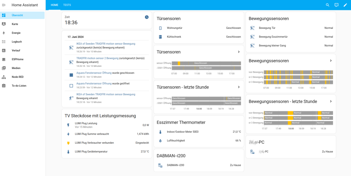 Home Assistant AAL Beispiel Dashboard Aktivität